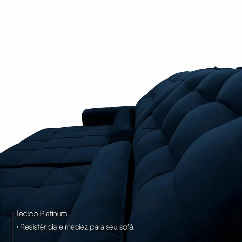 Sofá Retrátil Reclinável Alaska 2,70m Suede Velut Azul Marinho Molas no Assento