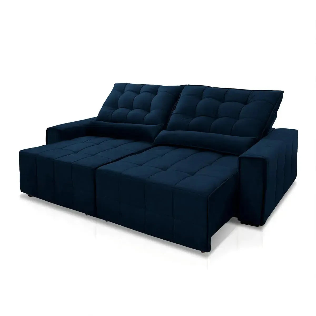 Sofá Retrátil Reclinável Alaska 2,70m Suede Velut Azul Marinho Molas no Assento