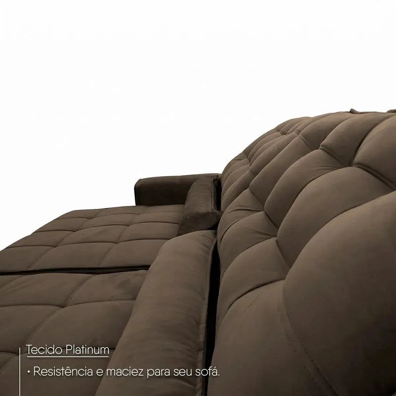 Sofá Retrátil Reclinável Alaska 2,70m Suede Velut Marrom Molas no Assento