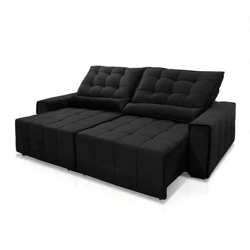 Sofá Retrátil Reclinável Alaska 2,70m Suede Velut Preto Molas no Assento