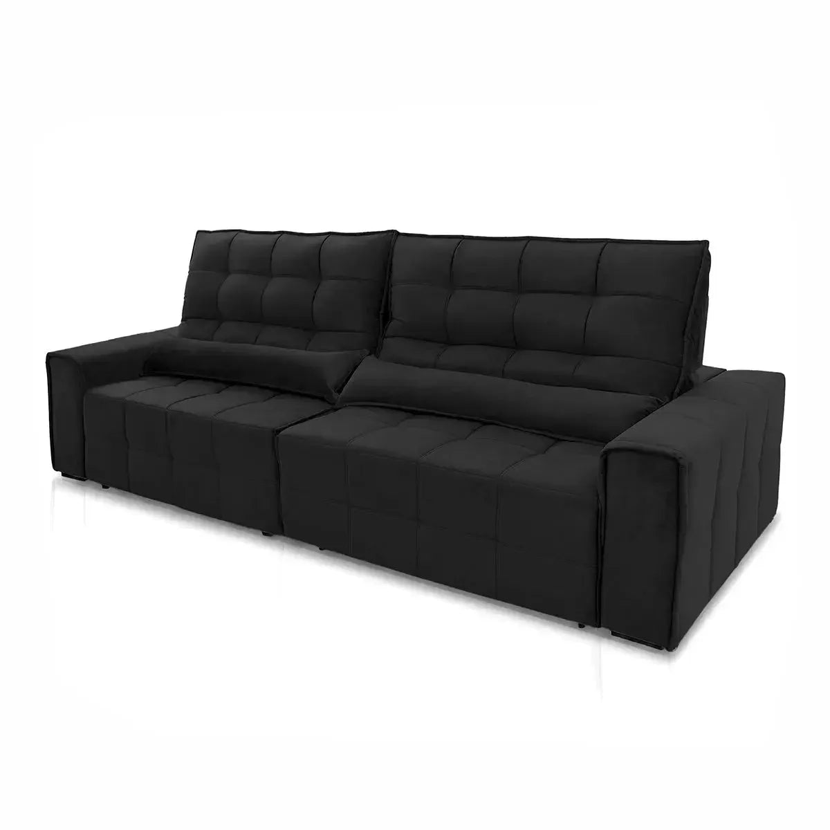 Sofá Retrátil Reclinável Alaska 3,00m Suede Velut Preto Molas no Assento
