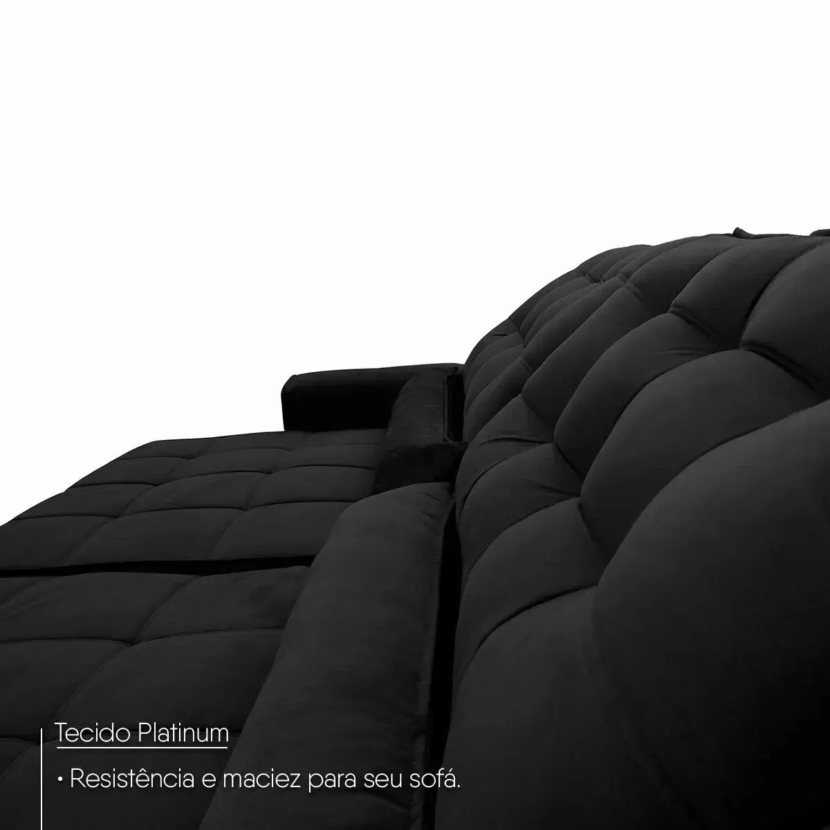 Sofá Retrátil Reclinável Alaska 3,00m Suede Velut Preto Molas no Assento