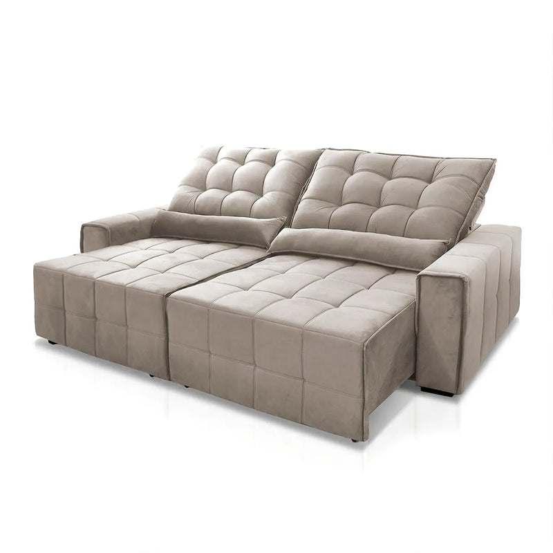 Sofá Retrátil Reclinável Alaska 3,00m Suede Velut Tabaco Molas no Assento
