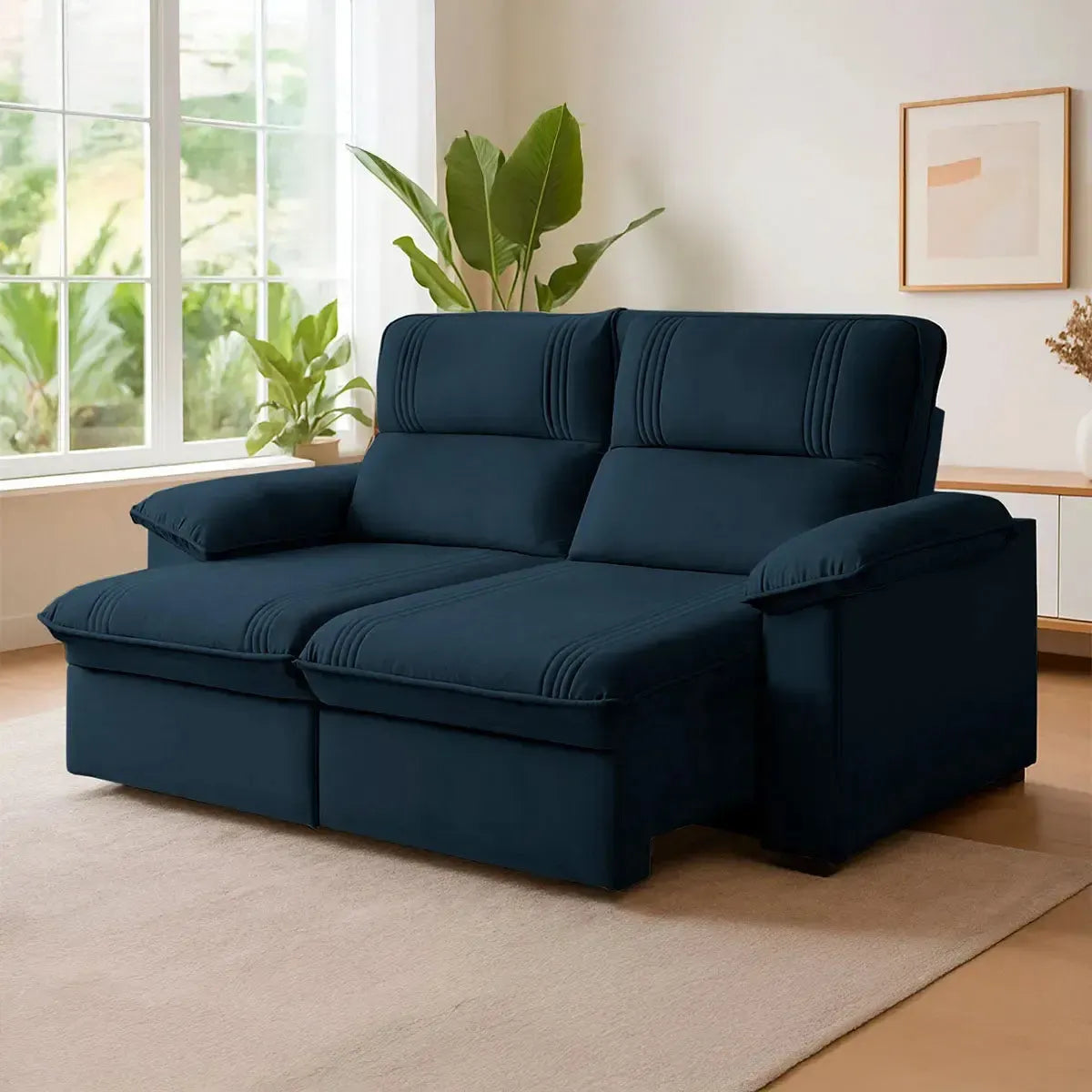 Sofá Retrátil Reclinável America 1,50m Suede Azul