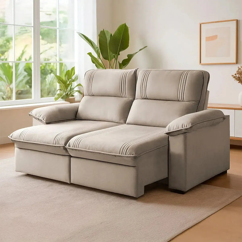 Sofá Retrátil Reclinável America 1,50m Suede Bege
