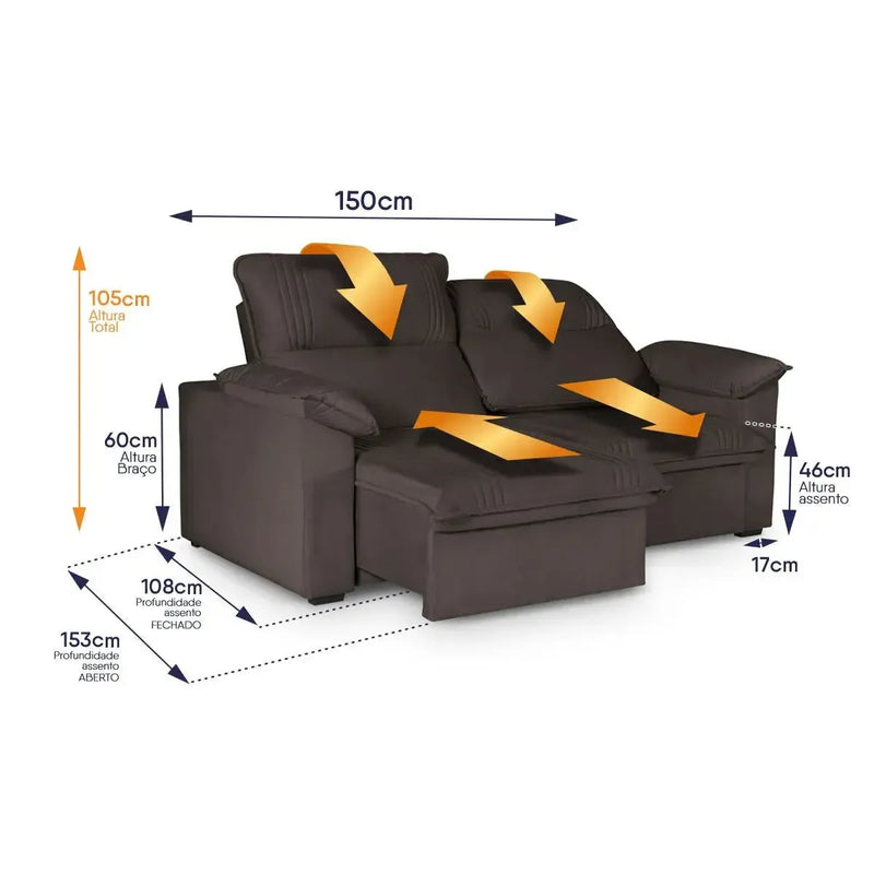 Sofá Retrátil Reclinável America 1,50m Suede Marrom