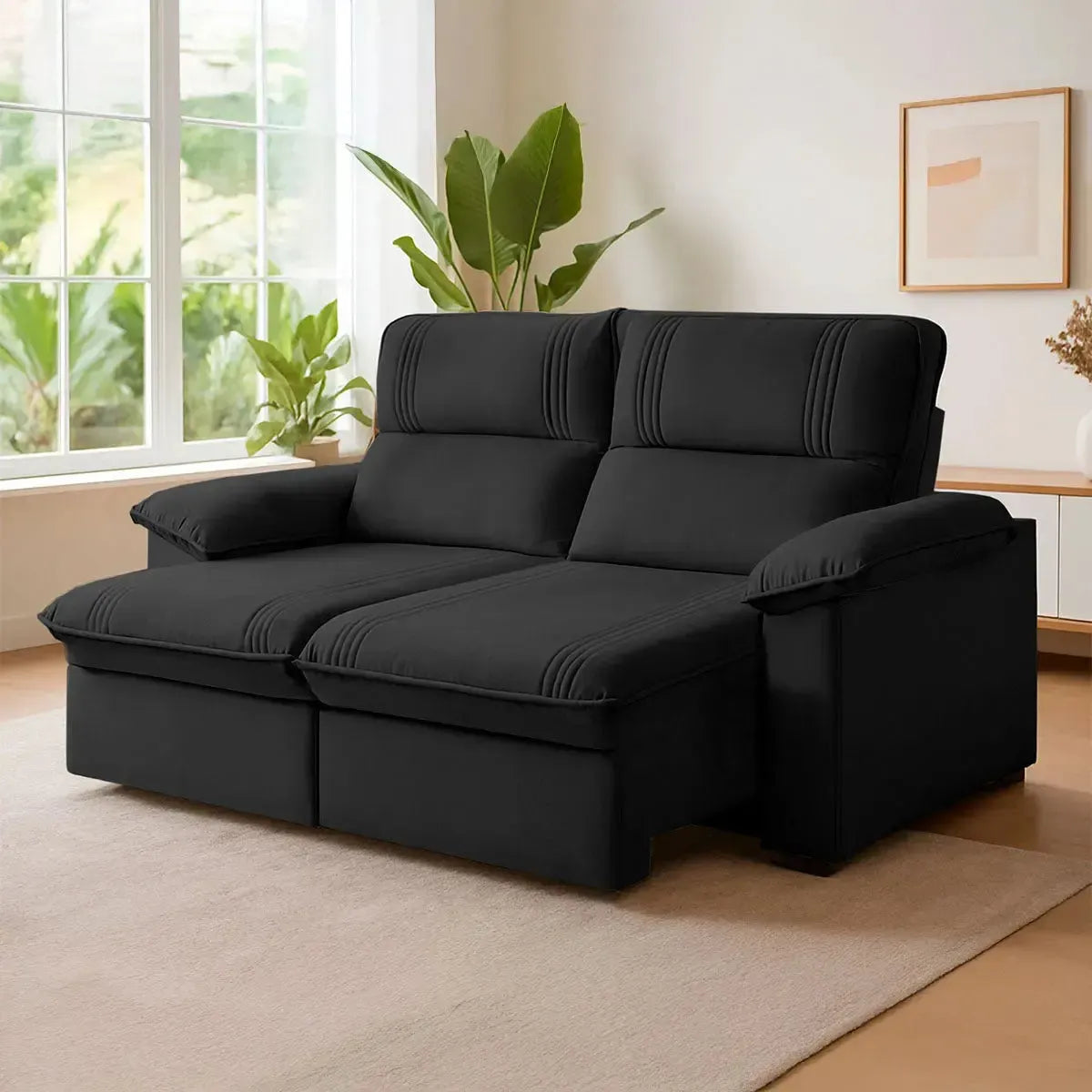 Sofá Retrátil Reclinável America 1,50m Suede Preto