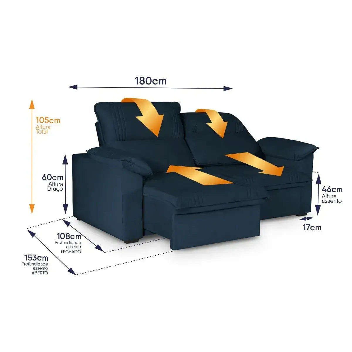Sofá Retrátil Reclinável America 1,80m Suede Azul
