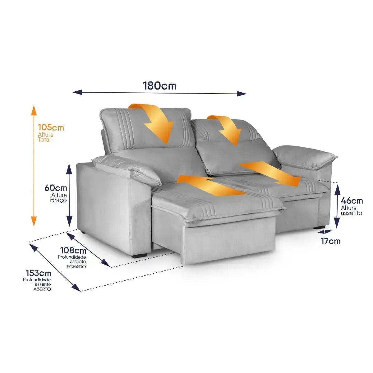 Sofá Retrátil Reclinável America 1,80m Suede Cinza