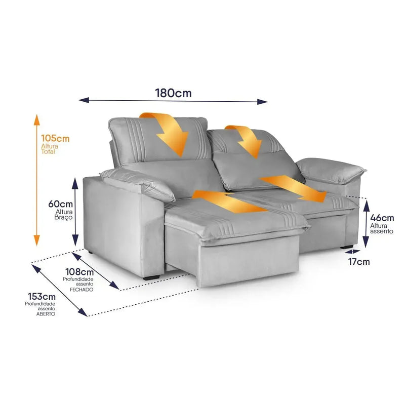 Sofá Retrátil Reclinável America 1,80m Suede Cinza