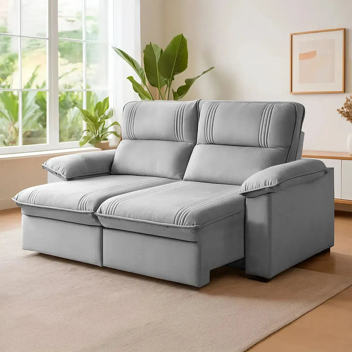 Sofá Retrátil Reclinável America 1,80m Suede Cinza
