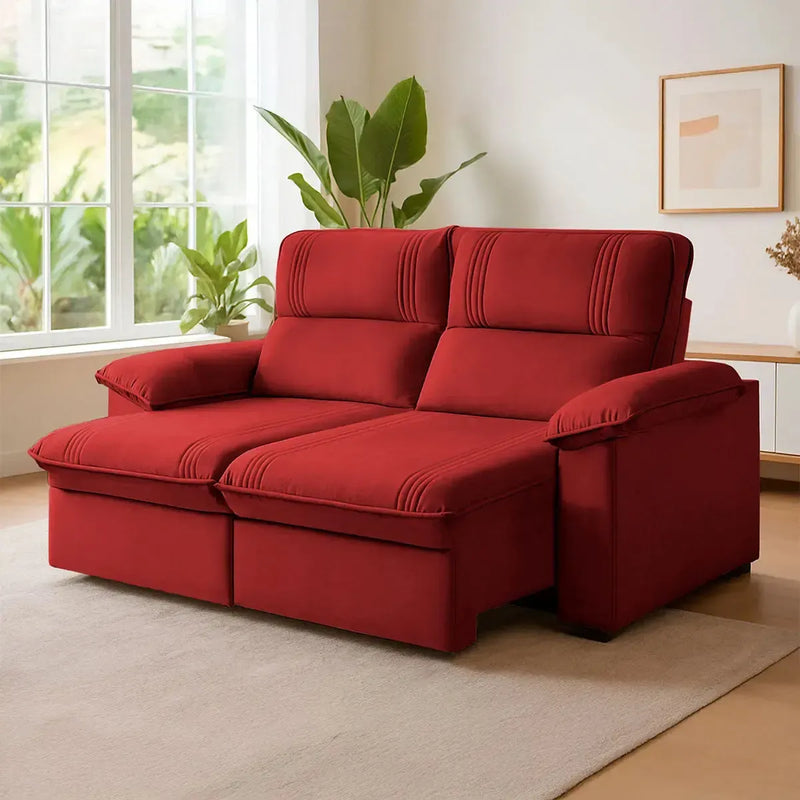 Sofá Retrátil Reclinável America 1,80m Suede Vermelho