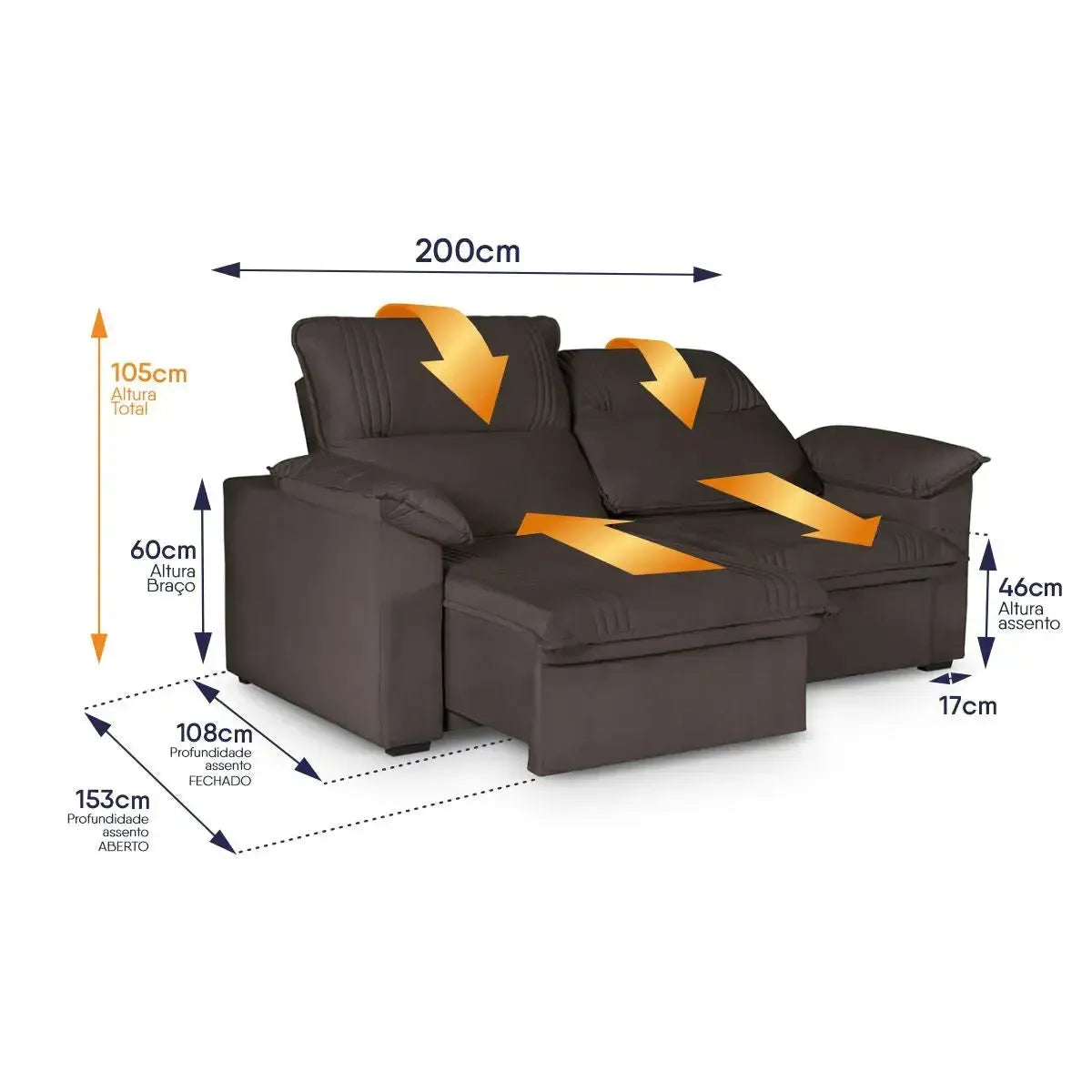 Sofá Retrátil Reclinável America 2,00m Suede Marrom