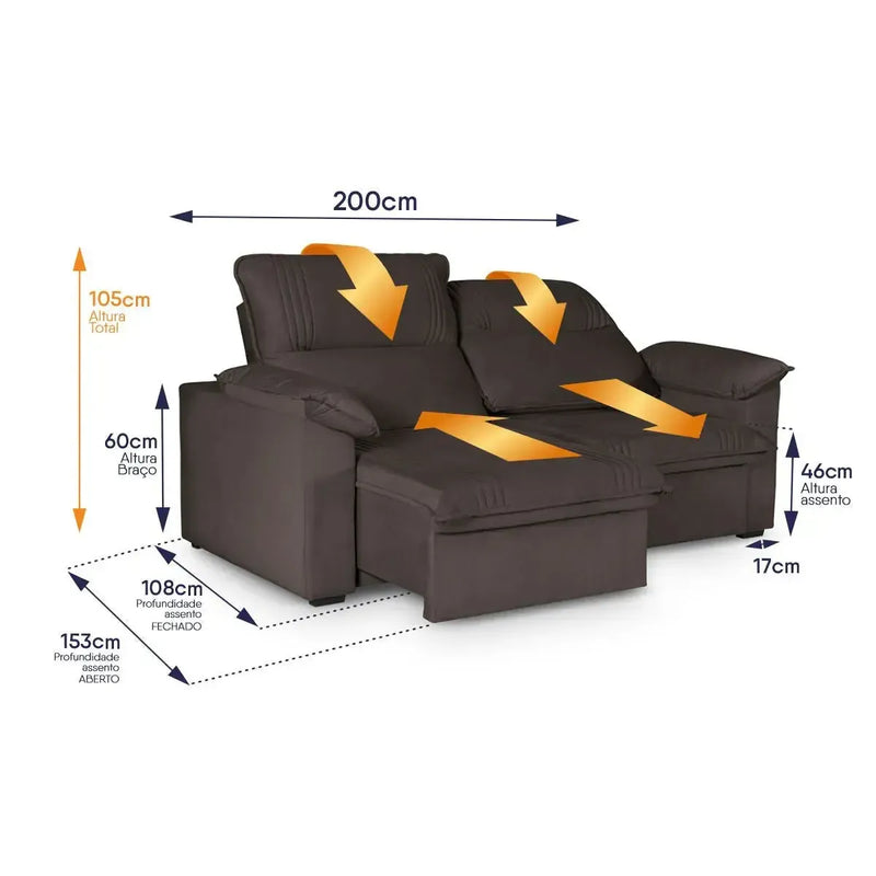 Sofá Retrátil Reclinável America 2,00m Suede Marrom