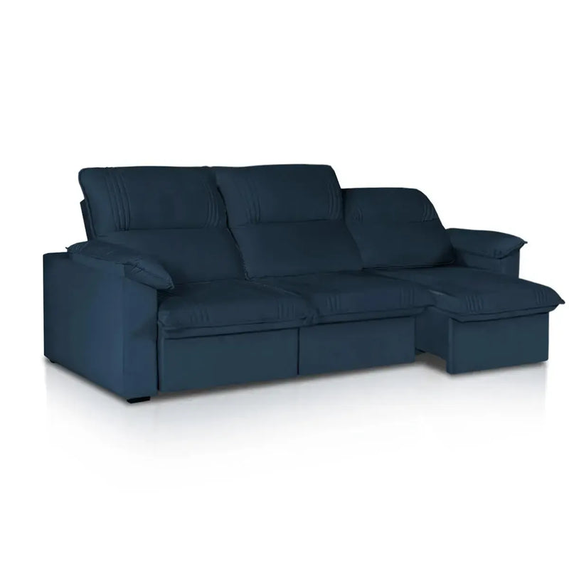 Sofá Retrátil Reclinável America 2,30m Suede Azul