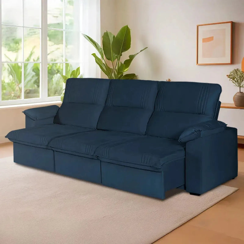 Sofá Retrátil Reclinável America 2,30m Suede Azul
