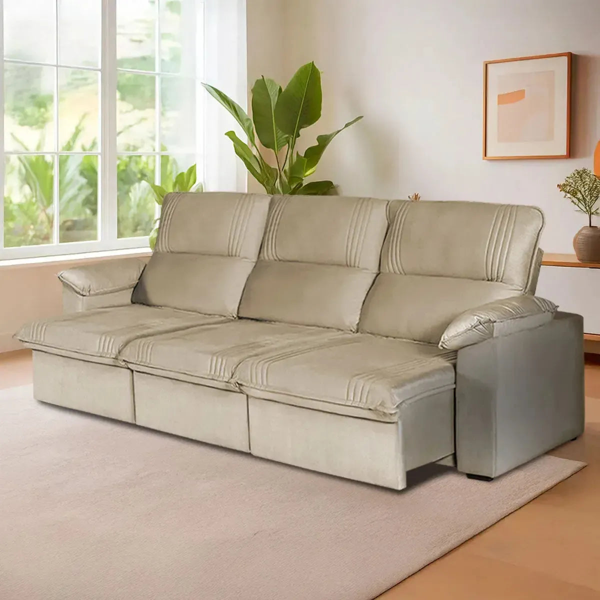 Sofá Retrátil Reclinável America 2,30m Suede Bege