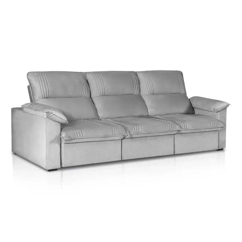 Sofá Retrátil Reclinável America 2,30m Suede Cinza