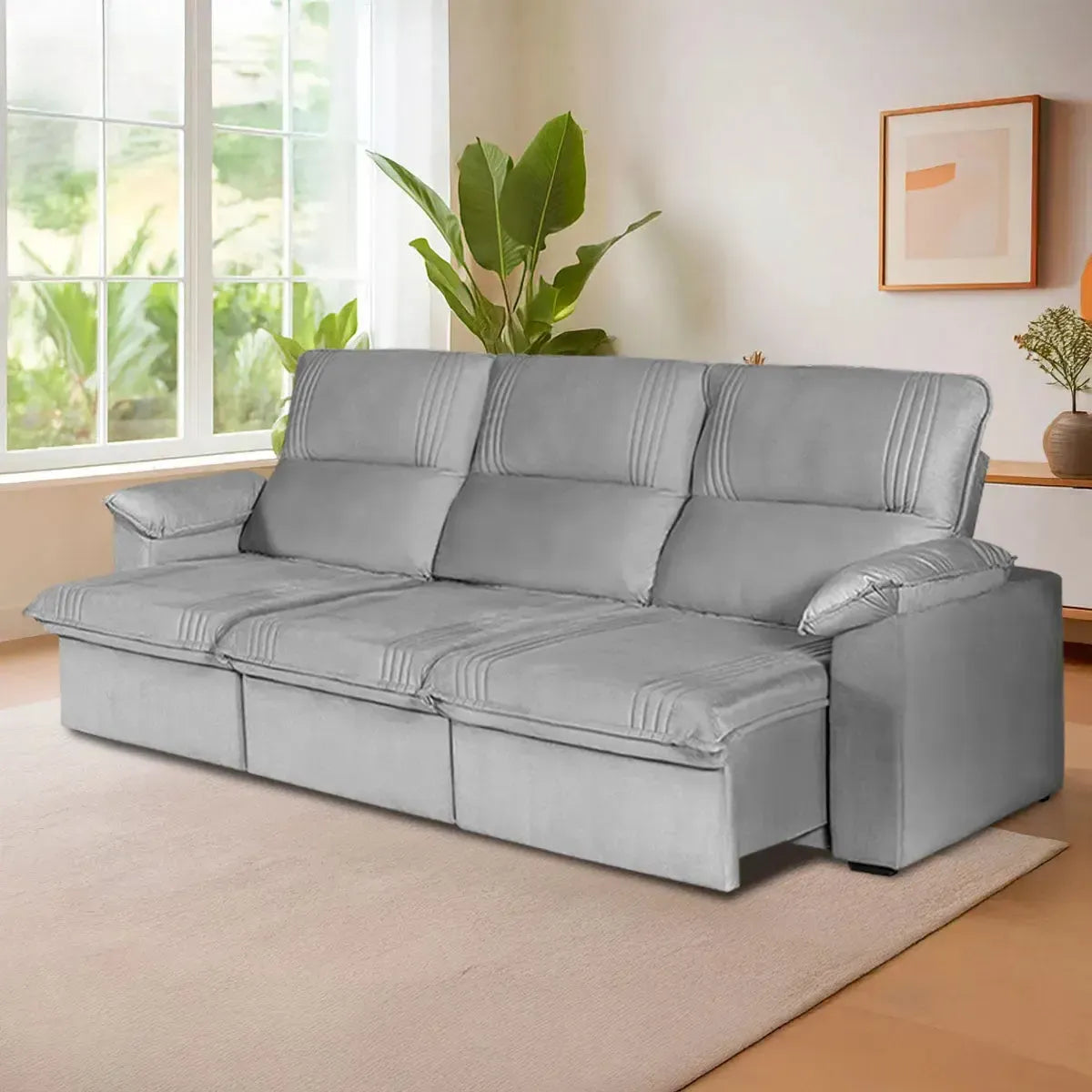 Sofá Retrátil Reclinável America 2,30m Suede Cinza