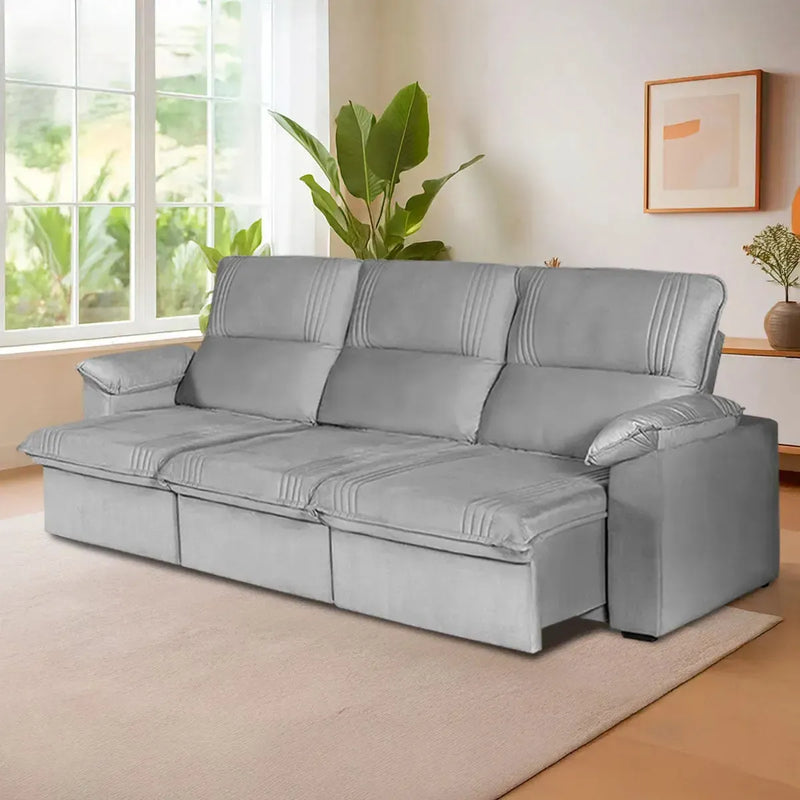 Sofá Retrátil Reclinável America 2,30m Suede Cinza