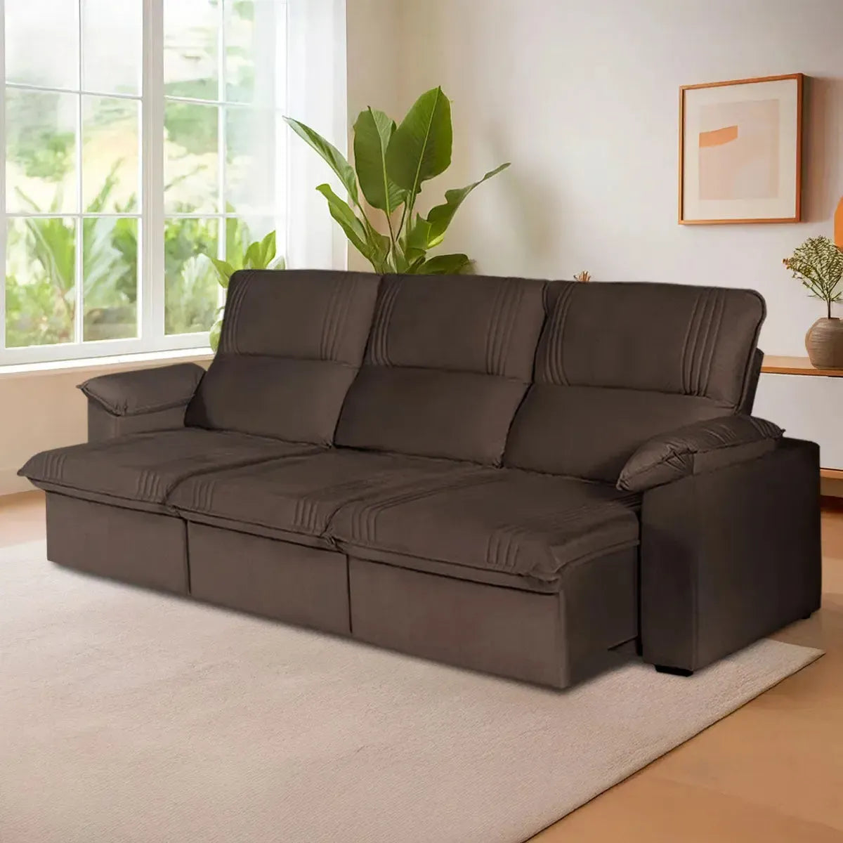 Sofá Retrátil Reclinável America 2,30m Suede Marrom