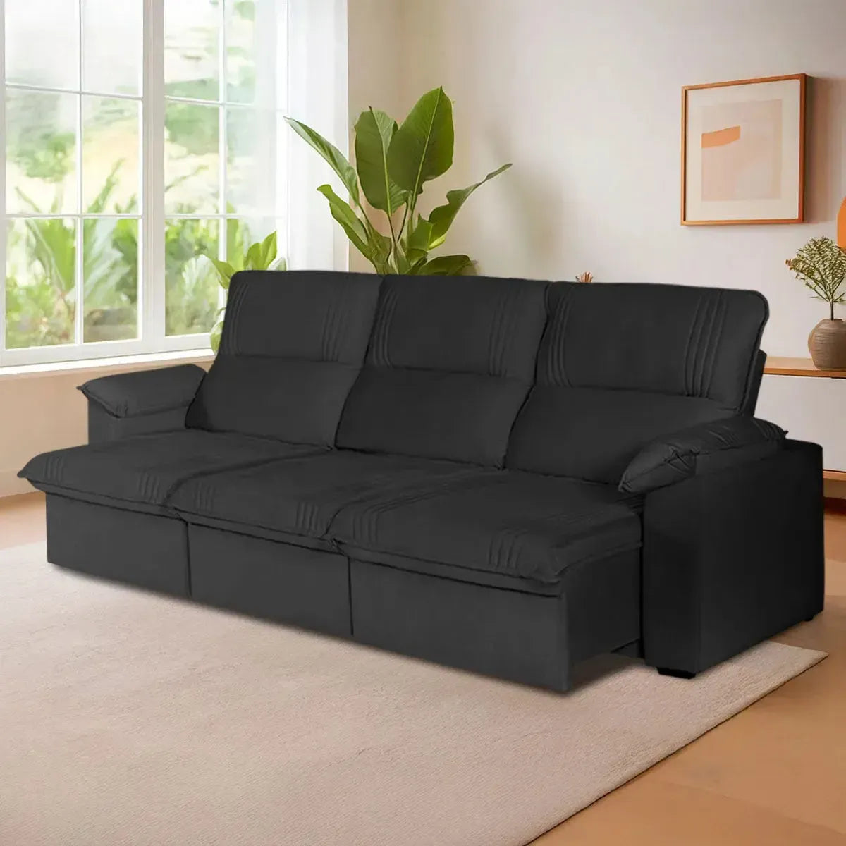 Sofá Retrátil Reclinável America 2,30m Suede Preto