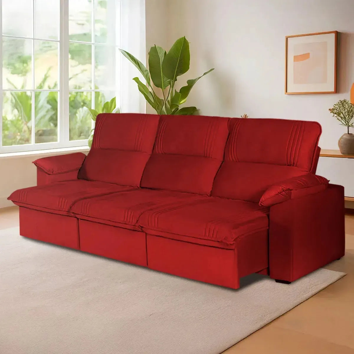 Sofá Retrátil Reclinável America 2,30m Suede Vermelho