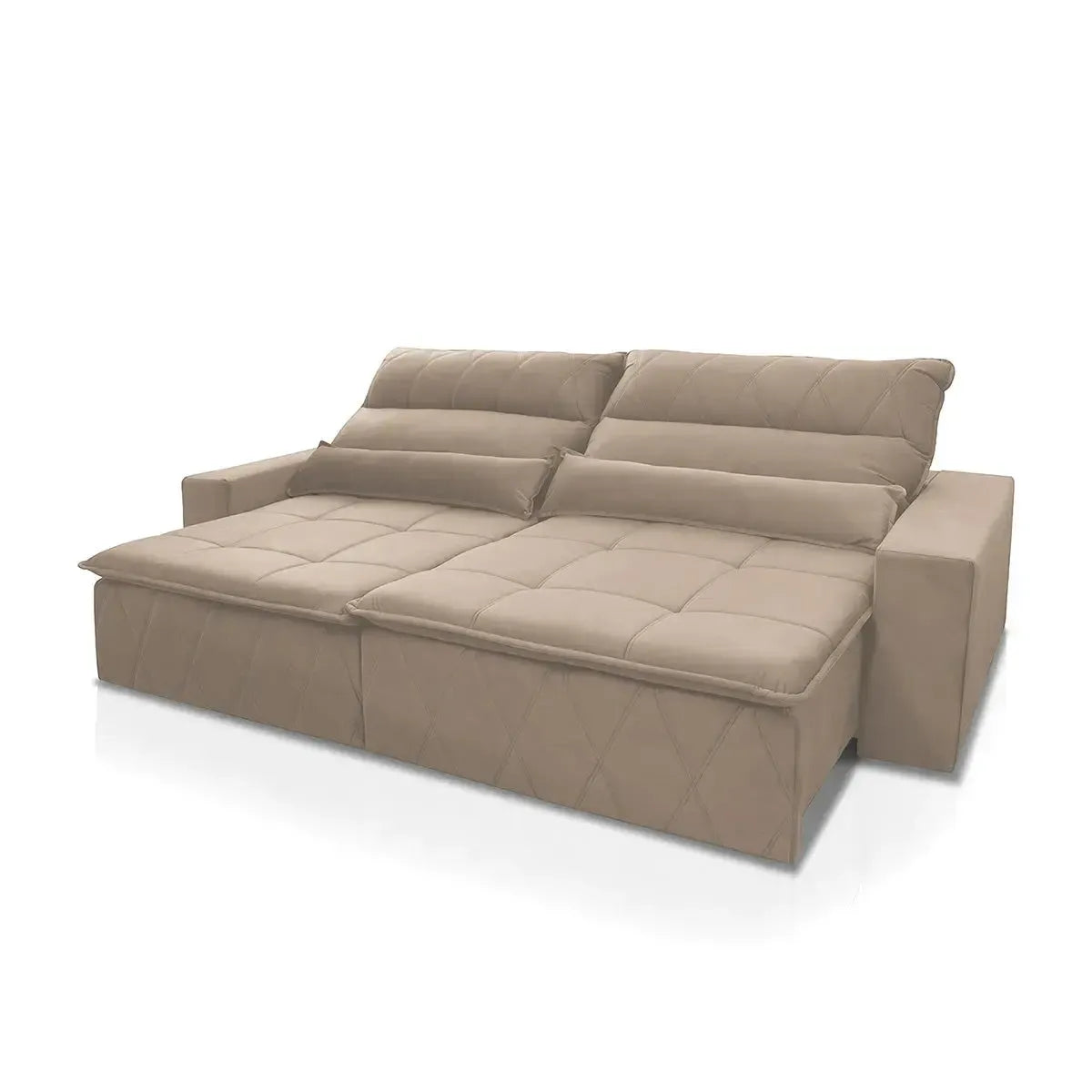 Sofá retrátil reclinável Amsterdam 2,10m em Suede Velut Bege com molas no assento.