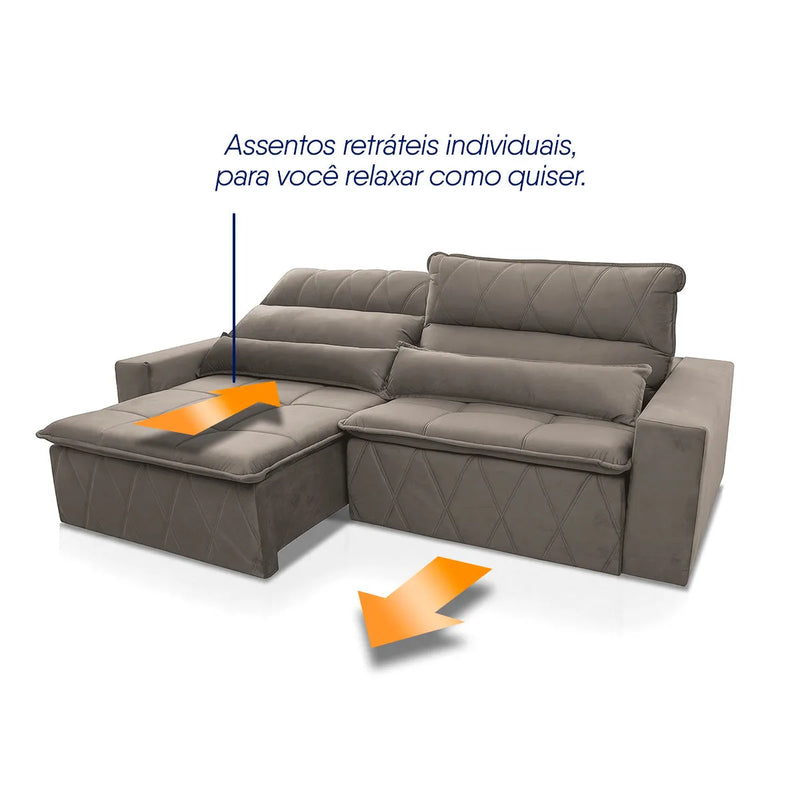 Sofá Retrátil Reclinável Amsterdam 2,10m Suede Velut Tabaco Molas no Assento