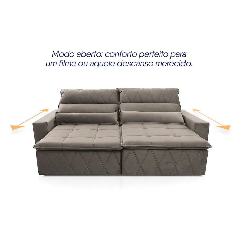 Sofá Retrátil Reclinável Amsterdam 2,10m Suede Velut Tabaco Molas no Assento