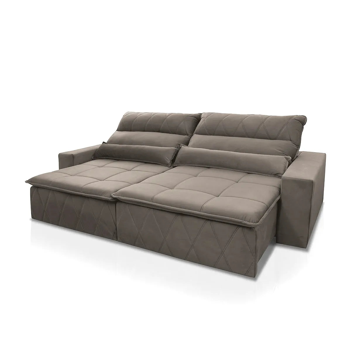 Sofá Retrátil Reclinável Amsterdam 2,10m Suede Velut Tabaco Molas no Assento