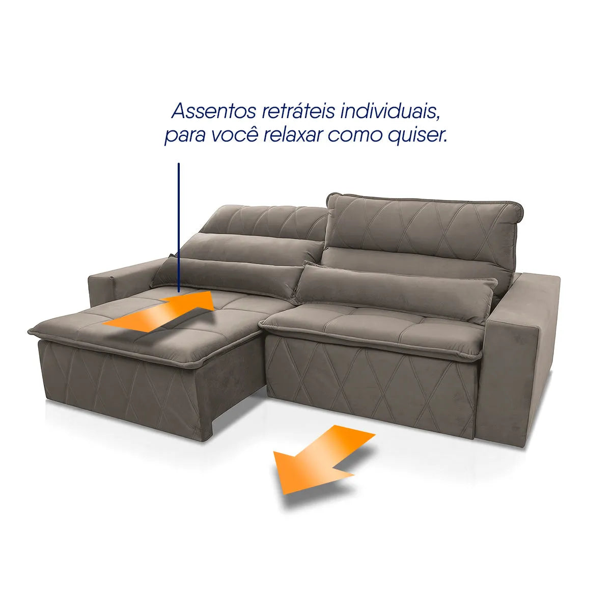 Sofá Retrátil Reclinável Amsterdam 2,30m Suede Velut Tabaco Molas no Assento