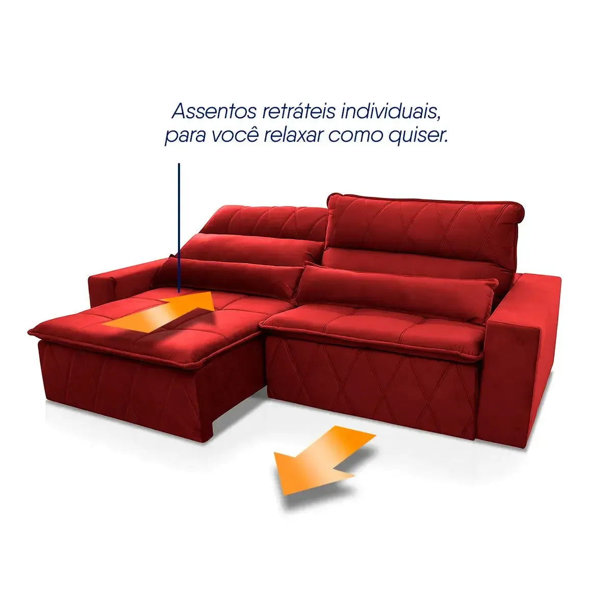 Sofá retrátil reclinável Amsterdam 2,30m em suede velut vermelho com assentos individuais.