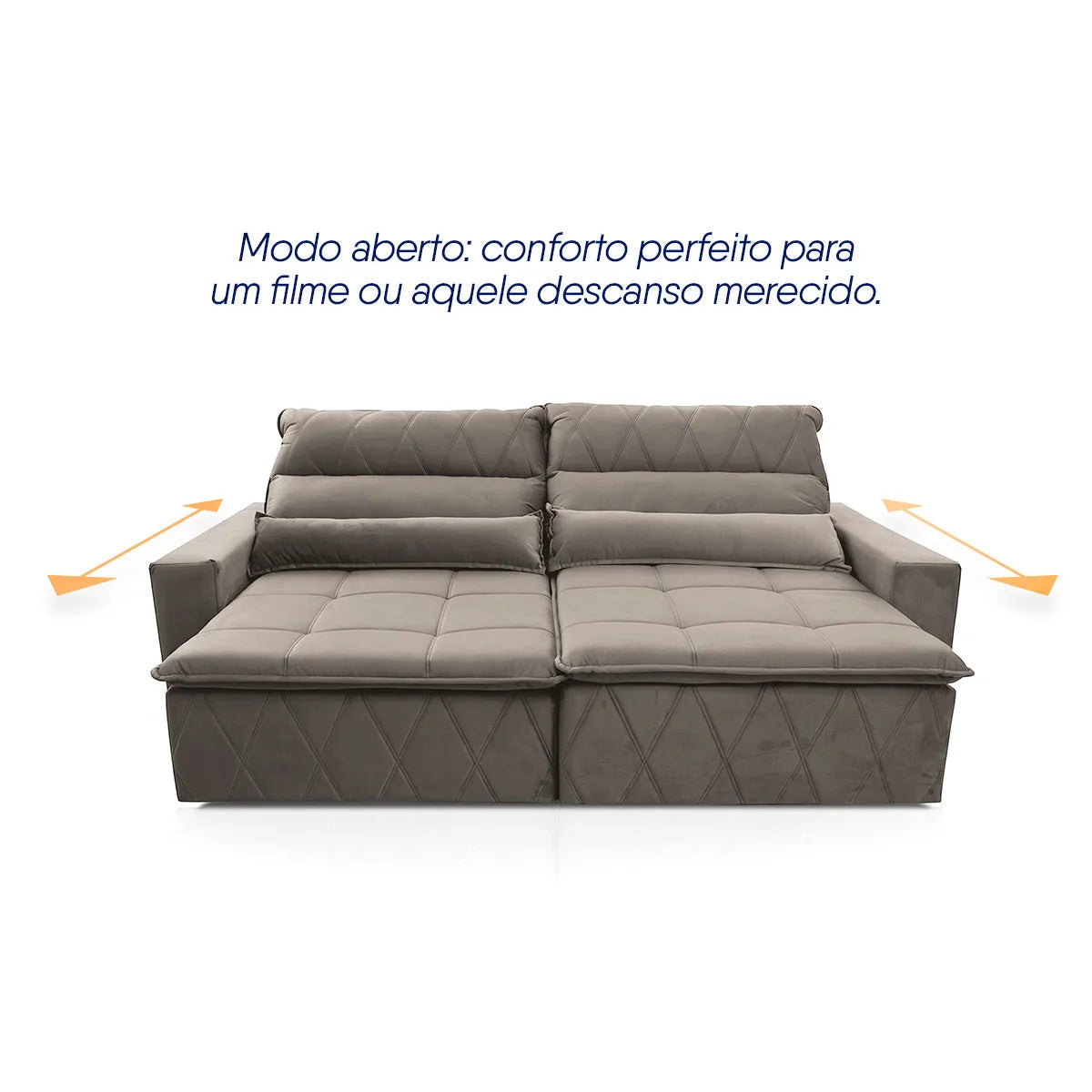 Sofá Retrátil Reclinável Amsterdam 2,50m Suede Velut Tabaco Molas no Assento