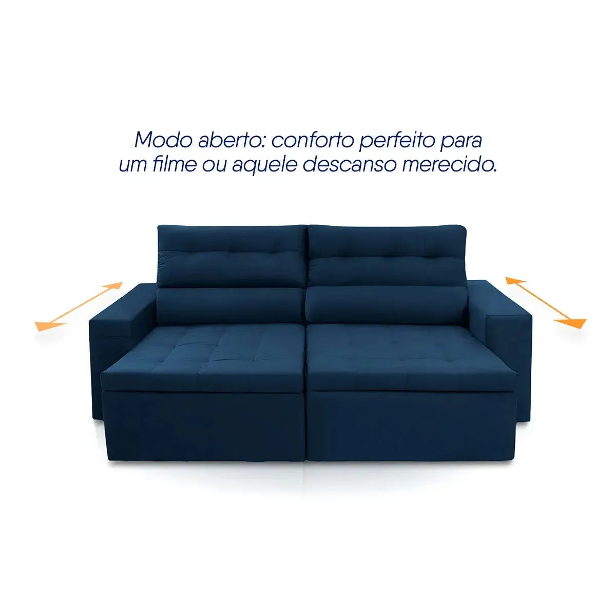 Sofá Retrátil Reclinável Arizona 2,30m Suede Velut Azul Marinho