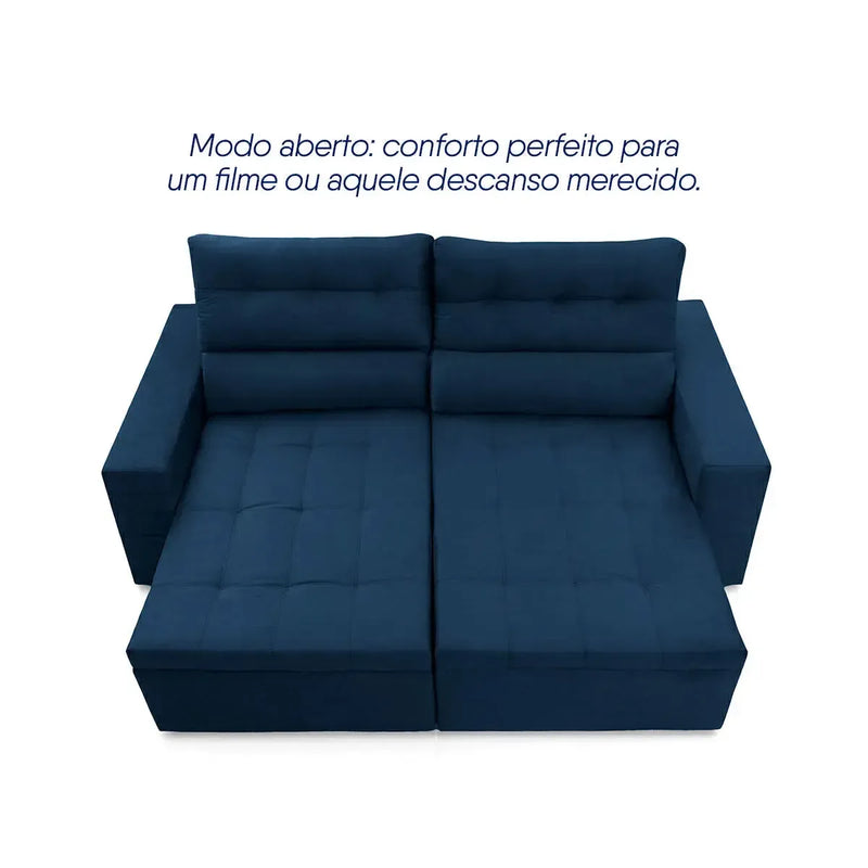 Sofá Retrátil Reclinável Arizona 2,30m Suede Velut Azul Marinho