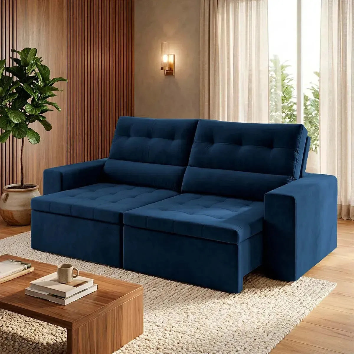 Sofá Retrátil Reclinável Arizona 2,30m Suede Velut Azul Marinho