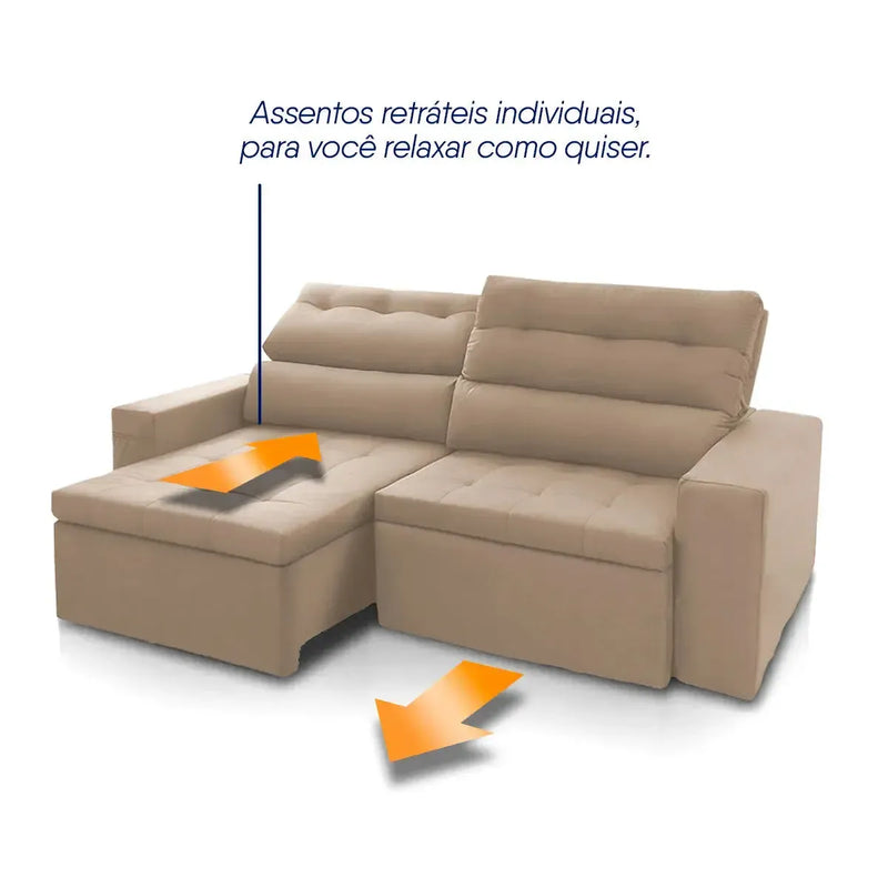 Sofá Retrátil Reclinável Arizona 2,30m Suede Velut Bege