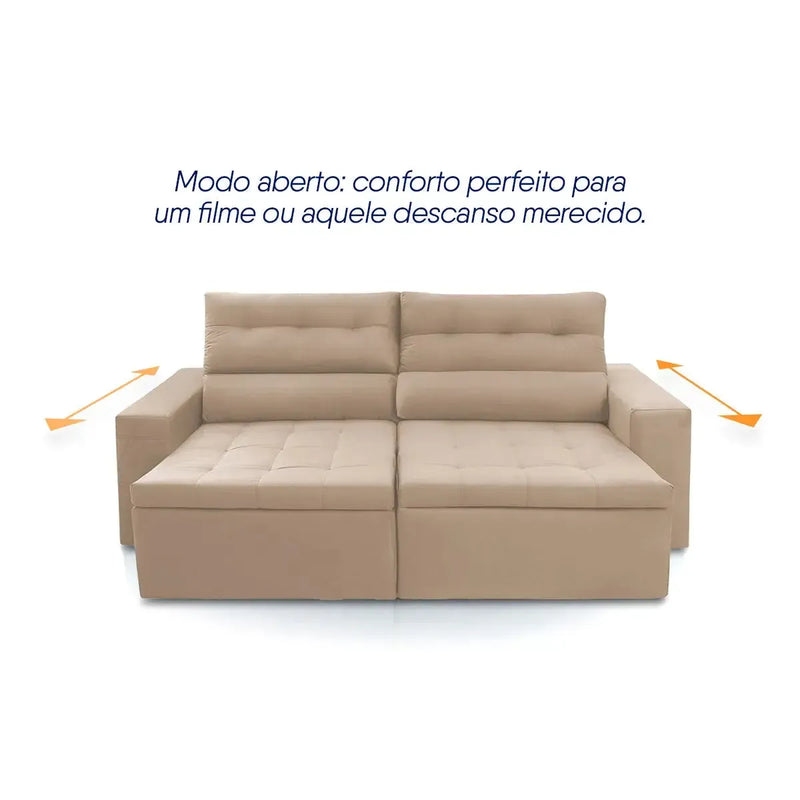 Sofá Retrátil Reclinável Arizona 2,30m Suede Velut Bege