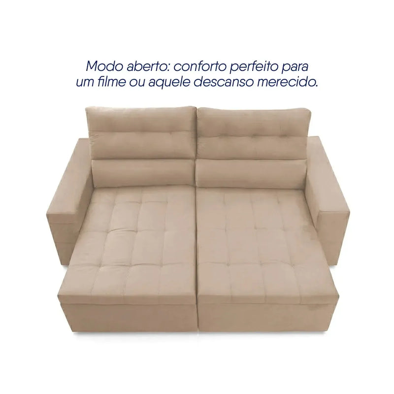 Sofá Retrátil Reclinável Arizona 2,30m Suede Velut Bege