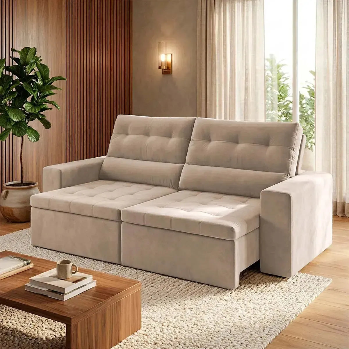 Sofá Retrátil Reclinável Arizona 2,30m Suede Velut Bege