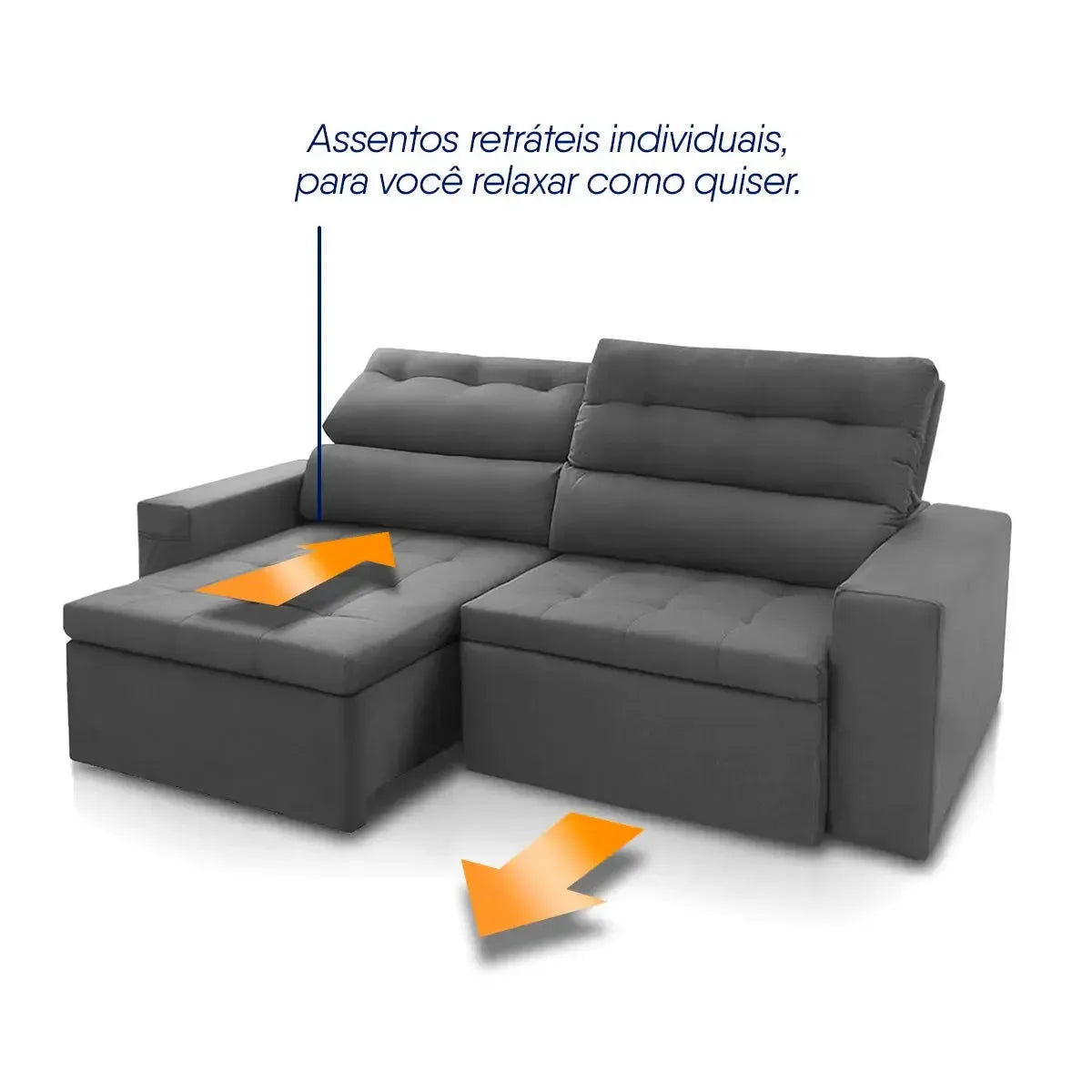 Sofá Retrátil Reclinável Arizona 2,30m Suede Velut Cinza