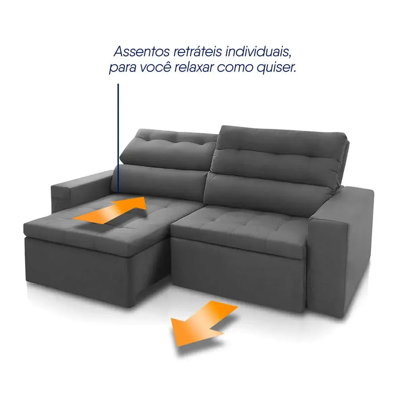 Sofá Retrátil Reclinável Arizona 2,30m Suede Velut Cinza