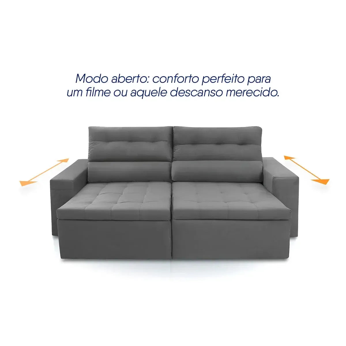 Sofá Retrátil Reclinável Arizona 2,30m Suede Velut Cinza