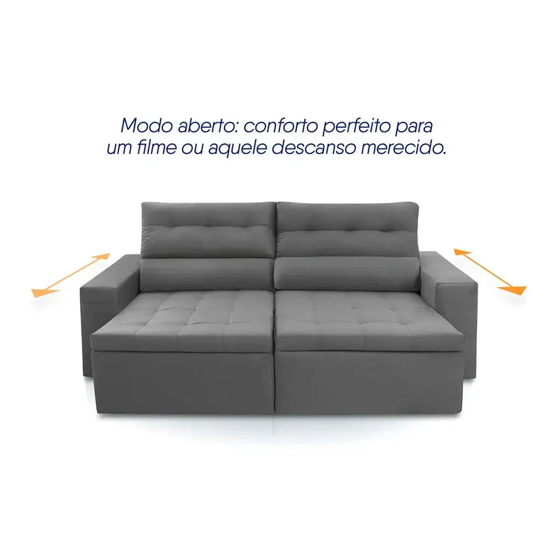 Sofá Retrátil Reclinável Arizona 2,30m Suede Velut Cinza