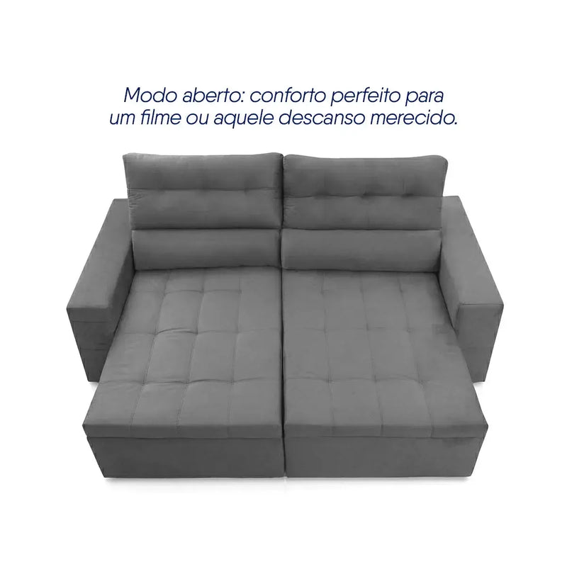 Sofá Retrátil Reclinável Arizona 2,30m Suede Velut Cinza