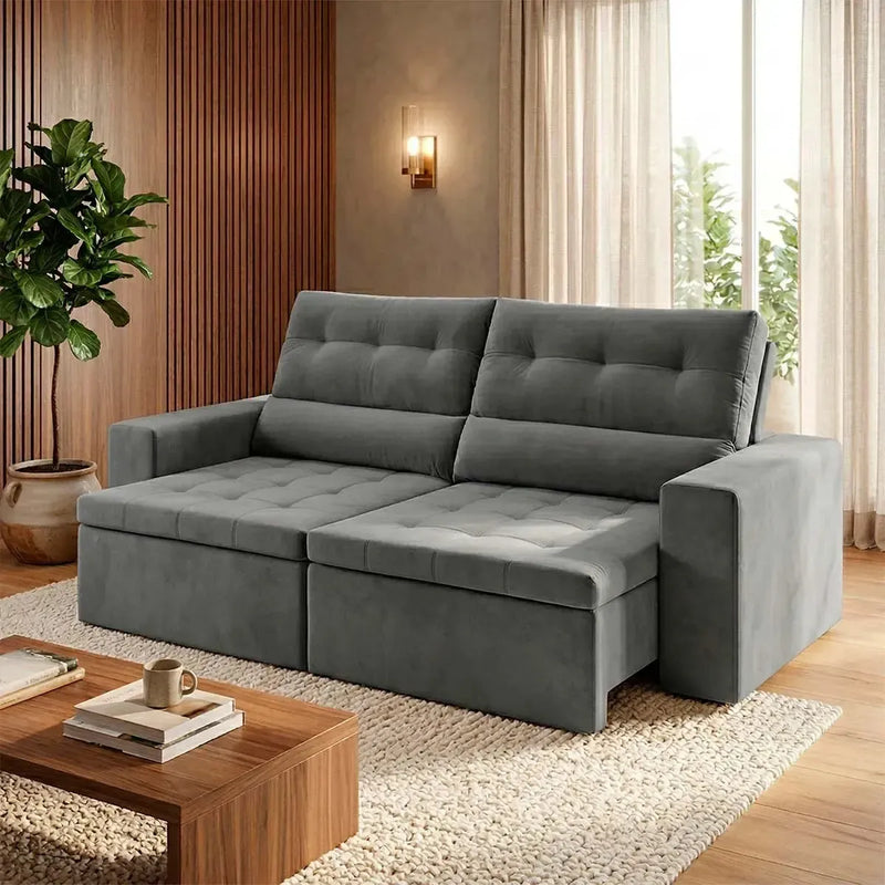 Sofá Retrátil Reclinável Arizona 2,30m Suede Velut Cinza