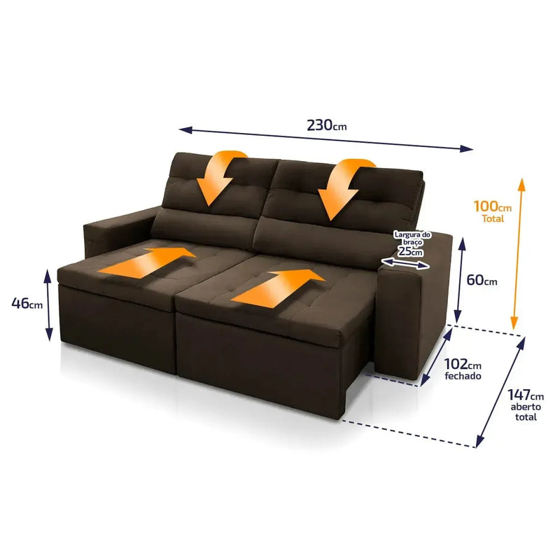 Sofá Retrátil Reclinável Arizona 2,30m Suede Velut Marrom