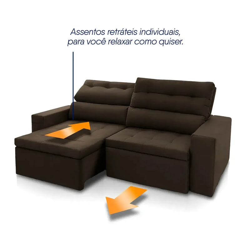 Sofá Retrátil Reclinável Arizona 2,30m Suede Velut Marrom