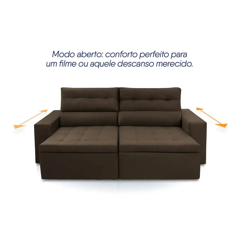 Sofá Retrátil Reclinável Arizona 2,30m Suede Velut Marrom